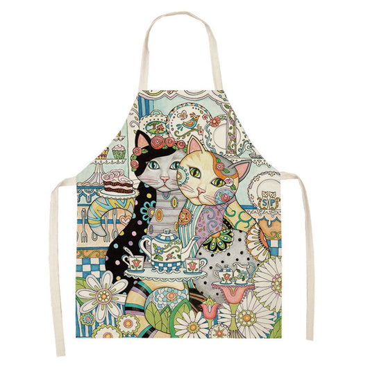 Artistic Cat Color Apron Oil-proof Coverall Children Printed Parent-child Apron