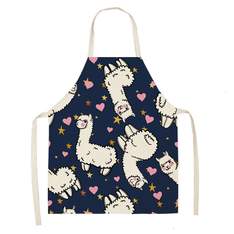 Alpaca Cartoon Cotton Linen Apron Sleeveless Antifouling Kitchen Home Cooking Waist Hanging Neck Kids' Bib