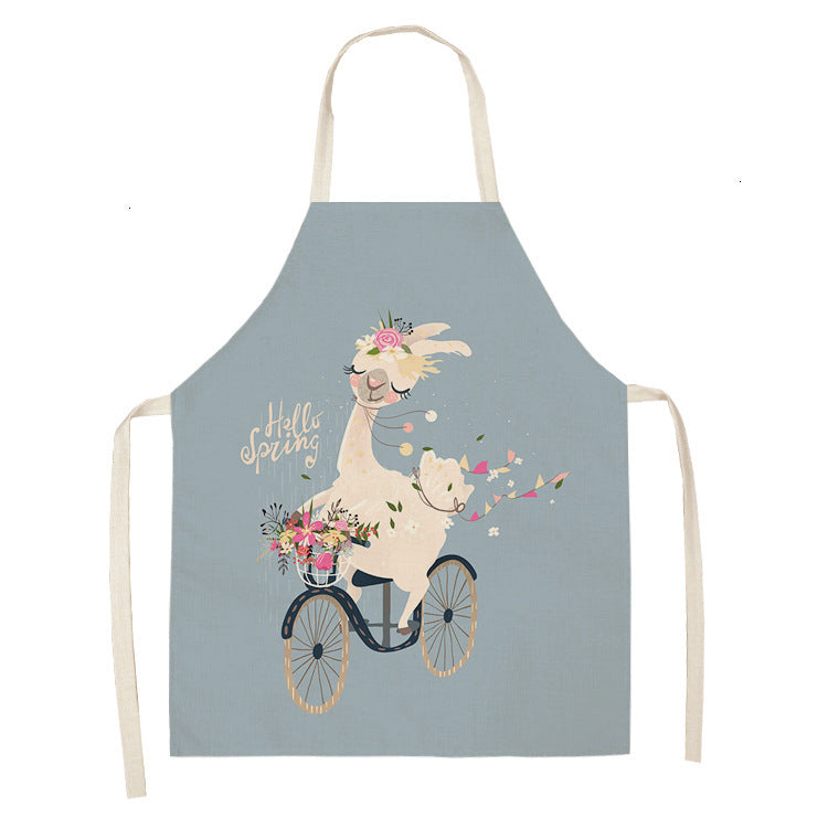 Alpaca Cartoon Cotton Linen Apron Sleeveless Antifouling Kitchen Home Cooking Waist Hanging Neck Kids' Bib