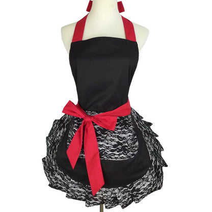 Black lace simple strap apron