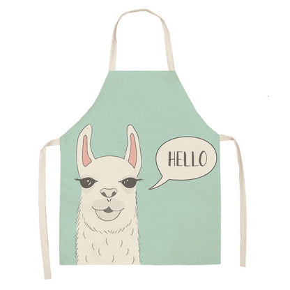 Alpaca Cartoon Cotton Linen Apron Sleeveless Antifouling Kitchen Home Cooking Waist Hanging Neck Kids' Bib