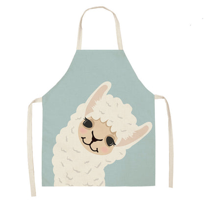Alpaca Cartoon Cotton Linen Apron Sleeveless Antifouling Kitchen Home Cooking Waist Hanging Neck Kids' Bib