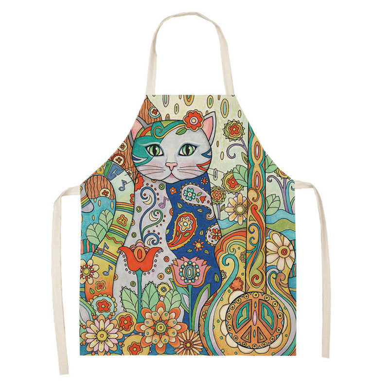 Artistic Cat Color Apron Oil-proof Coverall Children Printed Parent-child Apron