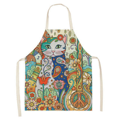 Artistic Cat Color Apron Oil-proof Coverall Children Printed Parent-child Apron