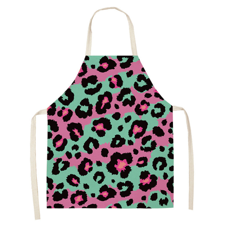 Leopard Print Digital Printing Sleeveless Apron Kitchen Daily Antifouling Parent-child Linen Sleeveless Coverall
