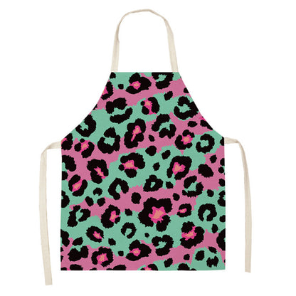 Leopard Print Digital Printing Sleeveless Apron Kitchen Daily Antifouling Parent-child Linen Sleeveless Coverall