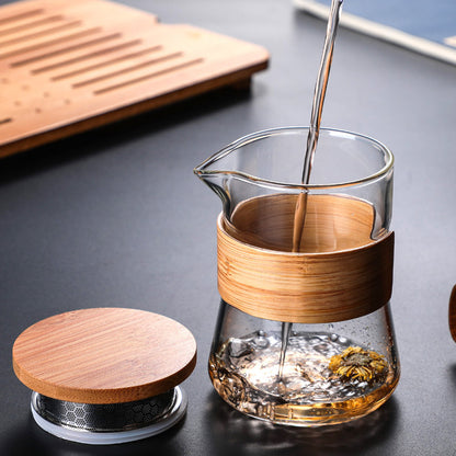 Glass Travel Tea Set Suit Portable One Pot Fills Three Cups
