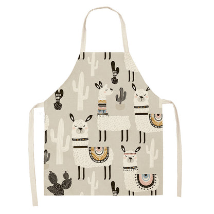 Alpaca Cartoon Cotton Linen Apron Sleeveless Antifouling Kitchen Home Cooking Waist Hanging Neck Kids' Bib