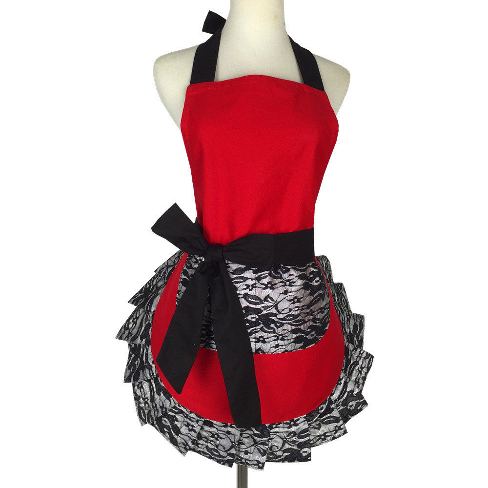Black lace simple strap apron