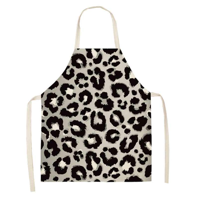 Leopard Print Digital Printing Sleeveless Apron Kitchen Daily Antifouling Parent-child Linen Sleeveless Coverall