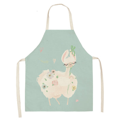 Alpaca Cartoon Cotton Linen Apron Sleeveless Antifouling Kitchen Home Cooking Waist Hanging Neck Kids' Bib
