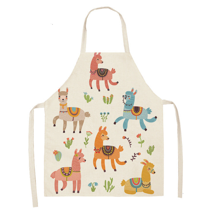 Alpaca Cartoon Cotton Linen Apron Sleeveless Antifouling Kitchen Home Cooking Waist Hanging Neck Kids' Bib
