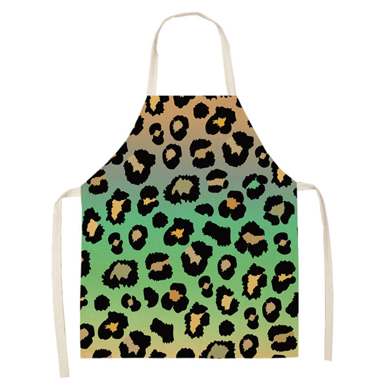 Leopard Print Digital Printing Sleeveless Apron Kitchen Daily Antifouling Parent-child Linen Sleeveless Coverall