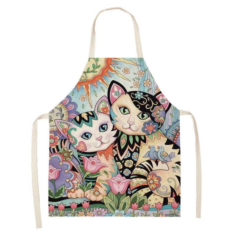 Artistic Cat Color Apron Oil-proof Coverall Children Printed Parent-child Apron