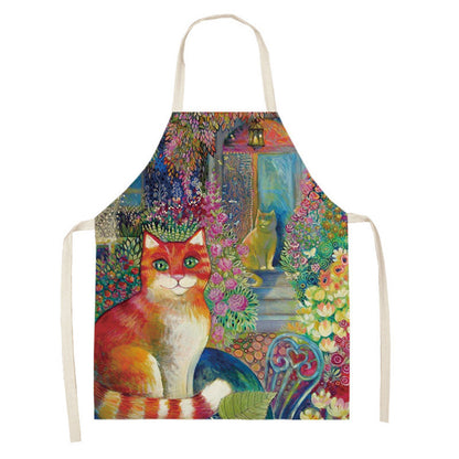Artistic Cat Color Apron Oil-proof Coverall Children Printed Parent-child Apron