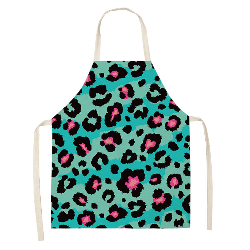 Leopard Print Digital Printing Sleeveless Apron Kitchen Daily Antifouling Parent-child Linen Sleeveless Coverall
