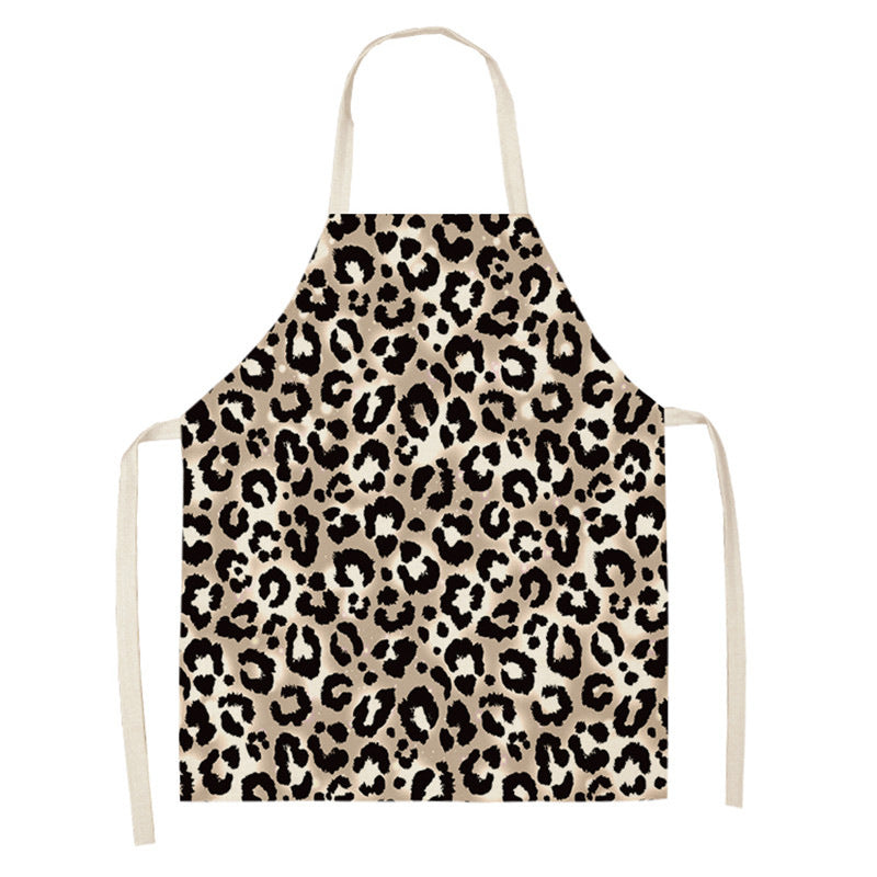 Leopard Print Digital Printing Sleeveless Apron Kitchen Daily Antifouling Parent-child Linen Sleeveless Coverall