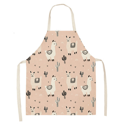 Alpaca Cartoon Cotton Linen Apron Sleeveless Antifouling Kitchen Home Cooking Waist Hanging Neck Kids' Bib