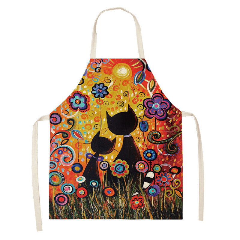 Artistic Cat Color Apron Oil-proof Coverall Children Printed Parent-child Apron