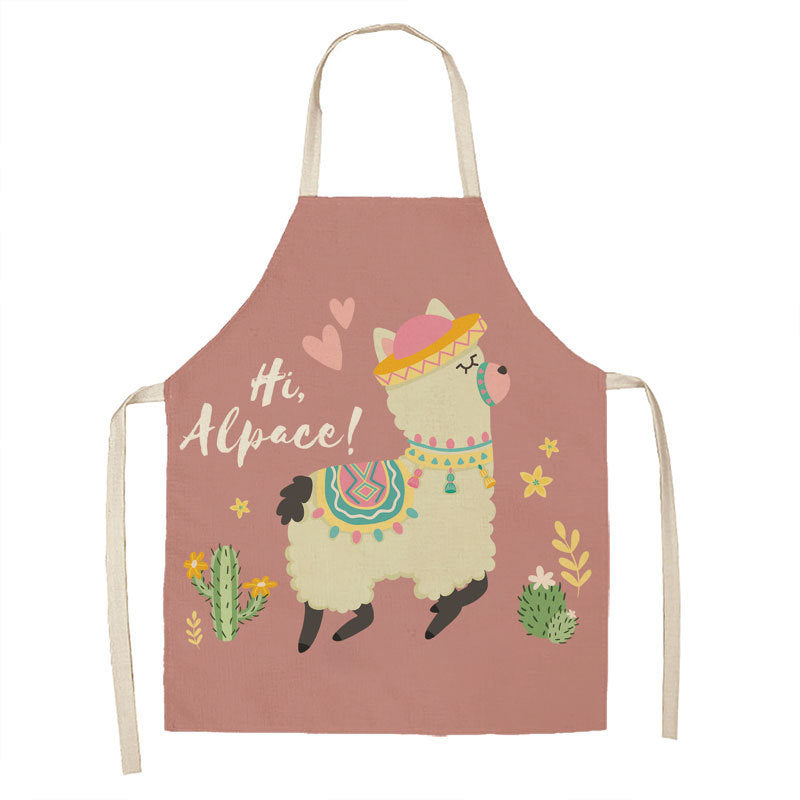 Alpaca Cartoon Cotton Linen Apron Sleeveless Antifouling Kitchen Home Cooking Waist Hanging Neck Kids' Bib