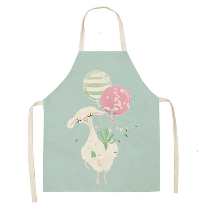 Alpaca Cartoon Cotton Linen Apron Sleeveless Antifouling Kitchen Home Cooking Waist Hanging Neck Kids' Bib