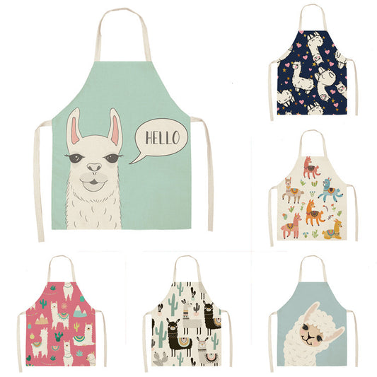 Alpaca Cartoon Cotton Linen Apron Sleeveless Antifouling Kitchen Home Cooking Waist Hanging Neck Kids' Bib