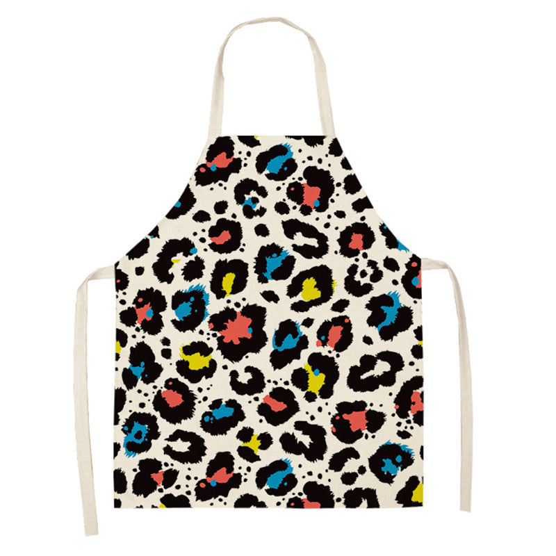 Leopard Print Digital Printing Sleeveless Apron Kitchen Daily Antifouling Parent-child Linen Sleeveless Coverall