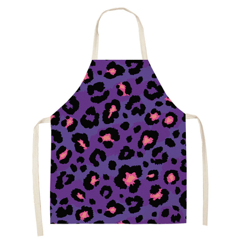 Leopard Print Digital Printing Sleeveless Apron Kitchen Daily Antifouling Parent-child Linen Sleeveless Coverall