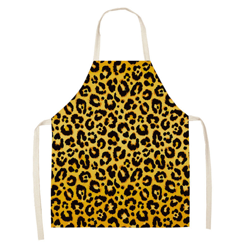 Leopard Print Digital Printing Sleeveless Apron Kitchen Daily Antifouling Parent-child Linen Sleeveless Coverall