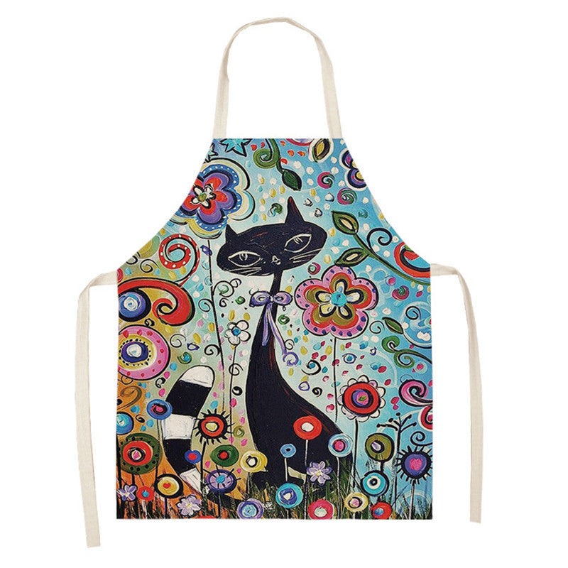 Artistic Cat Color Apron Oil-proof Coverall Children Printed Parent-child Apron