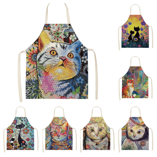 Artistic Cat Color Apron Oil-proof Coverall Children Printed Parent-child Apron