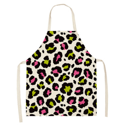 Leopard Print Digital Printing Sleeveless Apron Kitchen Daily Antifouling Parent-child Linen Sleeveless Coverall