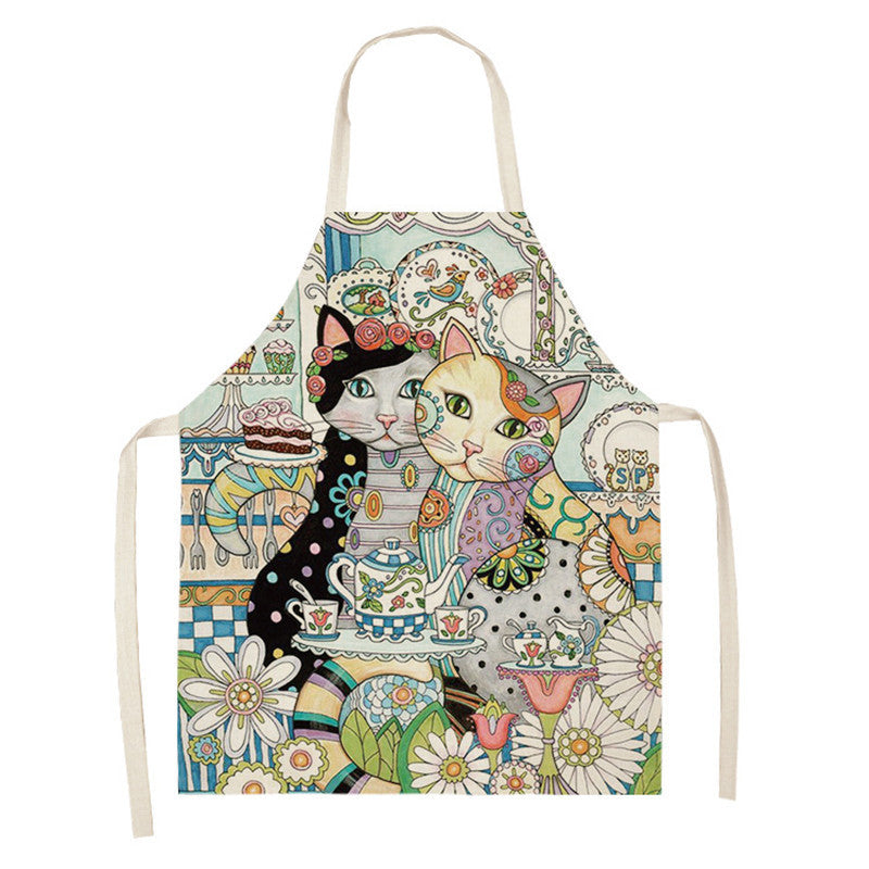 Artistic Cat Color Apron Oil-proof Coverall Children Printed Parent-child Apron
