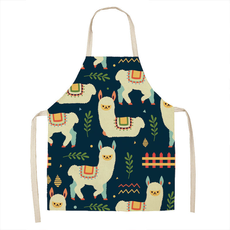 Alpaca Cartoon Cotton Linen Apron Sleeveless Antifouling Kitchen Home Cooking Waist Hanging Neck Kids' Bib
