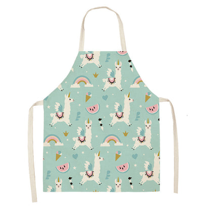 Alpaca Cartoon Cotton Linen Apron Sleeveless Antifouling Kitchen Home Cooking Waist Hanging Neck Kids' Bib