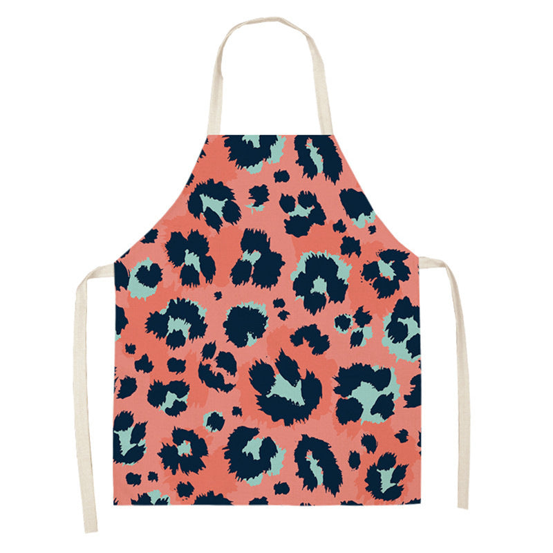 Leopard Print Digital Printing Sleeveless Apron Kitchen Daily Antifouling Parent-child Linen Sleeveless Coverall
