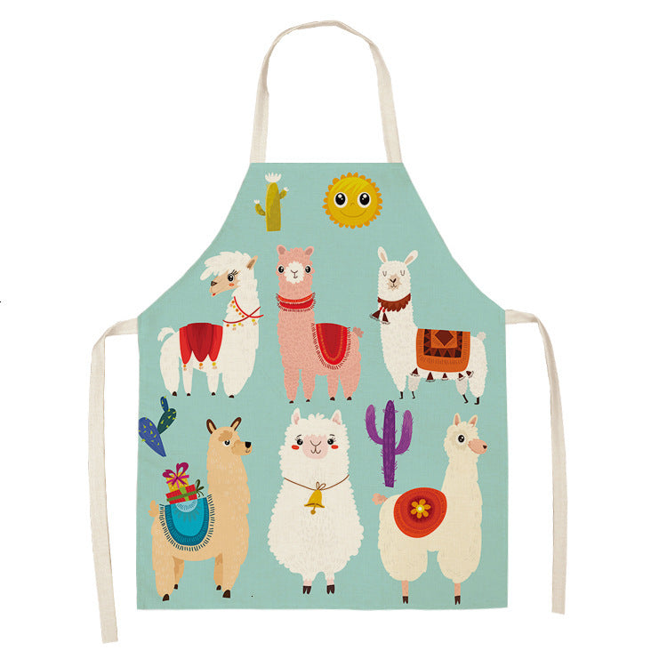 Alpaca Cartoon Cotton Linen Apron Sleeveless Antifouling Kitchen Home Cooking Waist Hanging Neck Kids' Bib