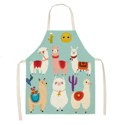 Alpaca Cartoon Cotton Linen Apron Sleeveless Antifouling Kitchen Home Cooking Waist Hanging Neck Kids' Bib