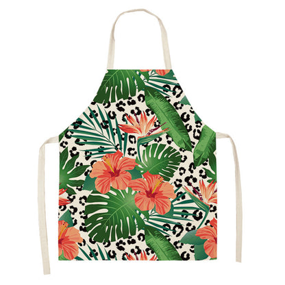 Leopard Print Digital Printing Sleeveless Apron Kitchen Daily Antifouling Parent-child Linen Sleeveless Coverall
