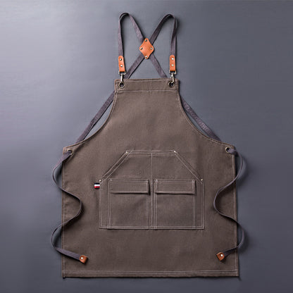 Thickened Canvas Apron Barbecue Kitchen Woodworking Work Apron