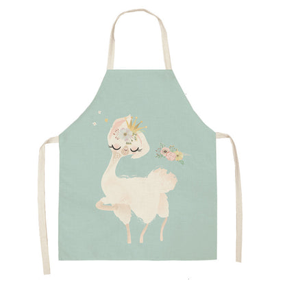 Alpaca Cartoon Cotton Linen Apron Sleeveless Antifouling Kitchen Home Cooking Waist Hanging Neck Kids' Bib