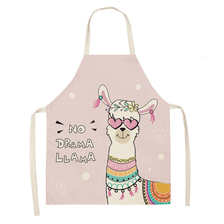 Alpaca Cartoon Cotton Linen Apron Sleeveless Antifouling Kitchen Home Cooking Waist Hanging Neck Kids' Bib