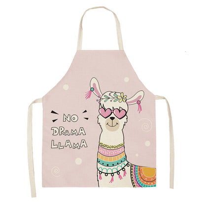 Alpaca Cartoon Cotton Linen Apron Sleeveless Antifouling Kitchen Home Cooking Waist Hanging Neck Kids' Bib