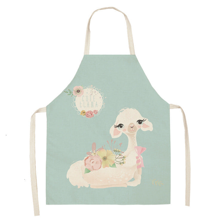 Alpaca Cartoon Cotton Linen Apron Sleeveless Antifouling Kitchen Home Cooking Waist Hanging Neck Kids' Bib