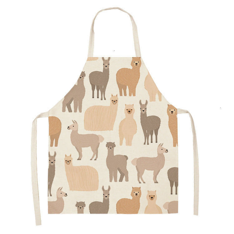 Alpaca Cartoon Cotton Linen Apron Sleeveless Antifouling Kitchen Home Cooking Waist Hanging Neck Kids' Bib