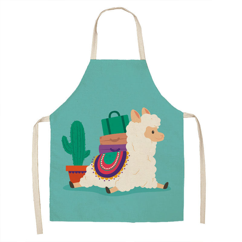 Alpaca Cartoon Cotton Linen Apron Sleeveless Antifouling Kitchen Home Cooking Waist Hanging Neck Kids' Bib