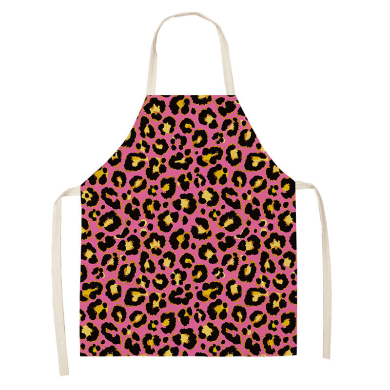Leopard Print Digital Printing Sleeveless Apron Kitchen Daily Antifouling Parent-child Linen Sleeveless Coverall