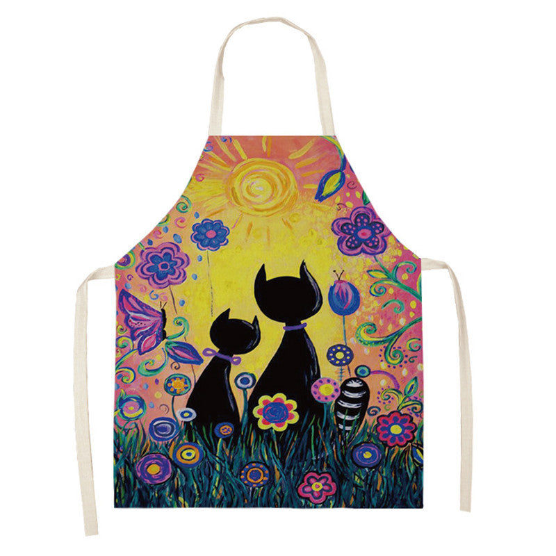 Artistic Cat Color Apron Oil-proof Coverall Children Printed Parent-child Apron