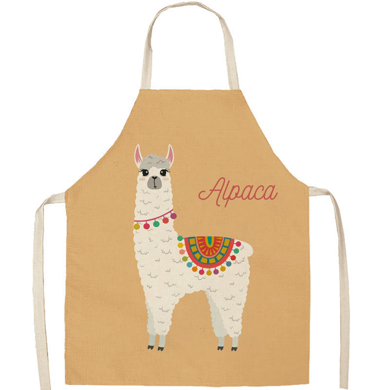 Alpaca Cartoon Cotton Linen Apron Sleeveless Antifouling Kitchen Home Cooking Waist Hanging Neck Kids' Bib