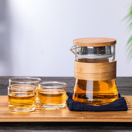 Glass Travel Tea Set Suit Portable One Pot Fills Three Cups